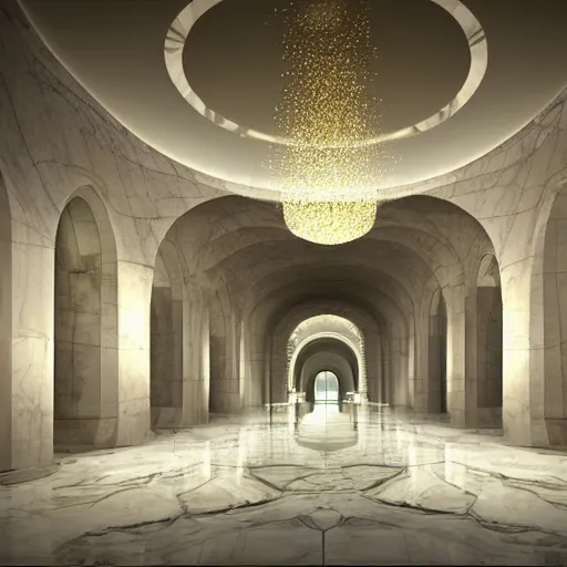 Image similar to the grand magical entrance, marble floors, art by kotaro chiba, volumetric lighting, epic composition