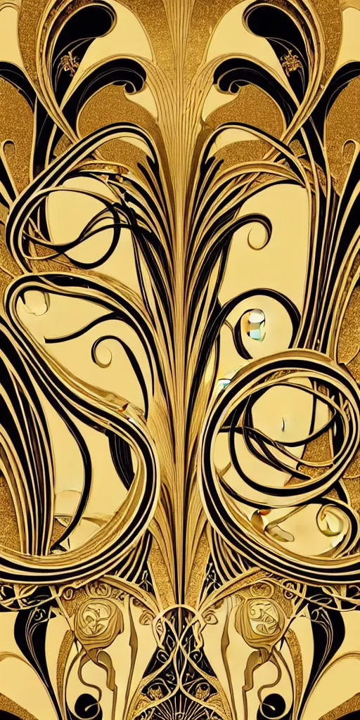 Image similar to the source of future growth dramatic, elaborate emotive Art Nouveau styles to emphasise beauty as a transcendental, seamless pattern, symmetrical, large motifs, hyper realistic, 8k image, 3D, supersharp, Art nouveau curves spirals and swirls, goldplated surfaces, Flying silk fabric, glittery iridescent and black and gold colors , pastel colors, perfect symmetry, iridescent, High Definition, sci-fi, Octane render in Maya and Houdini, light, shadows, reflections, photorealistic, masterpiece, smooth gradients, high contrast, no blur, sharp focus, photorealistic, insanely detailed and intricate, cinematic lighting, Octane render, epic scene, 8K