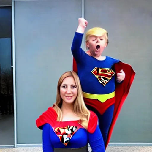 Image similar to fat donald trump dressed up as supergirl for halloween