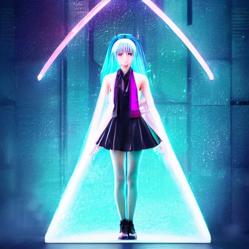 Image similar to Giant hologram of Hatsune miku in blade runner 2049, digital art, anime artwork, artstation, cgsociety