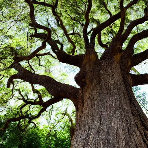 Prompt: an oak tree growing in a large atrium, natural light, photo, 4 k, view from a distance