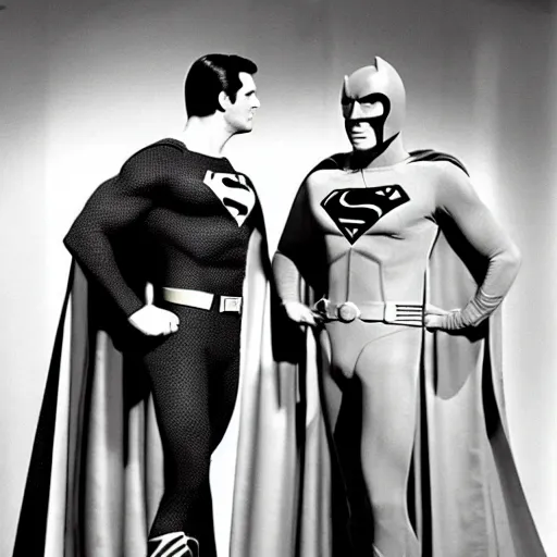 Image similar to superman on the adam west batman tv show, 1 9 6 6, with robin