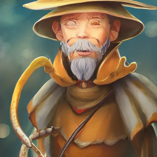 Image similar to A portrait of a wizard who is an anthropomorphic crab, in the style of Studio Ghibli, 4k, fantasy, D&D, traditional art, highly detailed, full body shot, shallow depth of field, bokeh, professional lighting