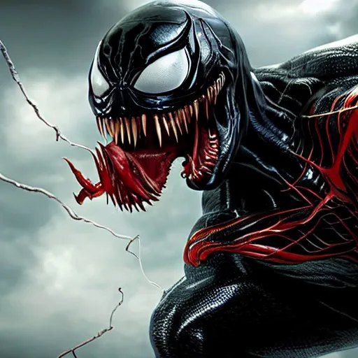 Prompt: venom from spiderman roaring, 8k, hyper realistic,fine details, foreboding