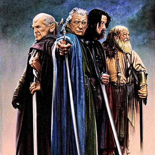 Prompt: lord of the rings concept art by Alex Ross and Norman Rockwell