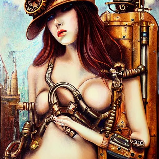 Prompt: Beautiful steampunk mechanical girl, detailed oil painting