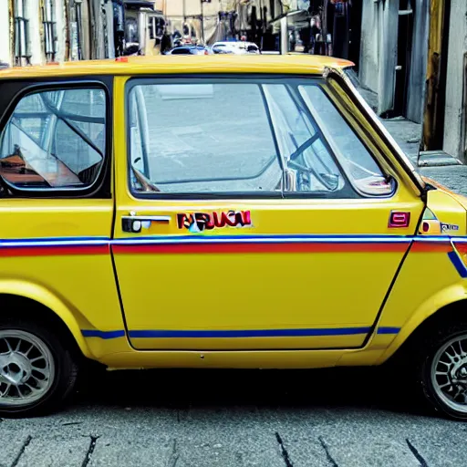 Prompt: A polski fiat 126p parked on a street