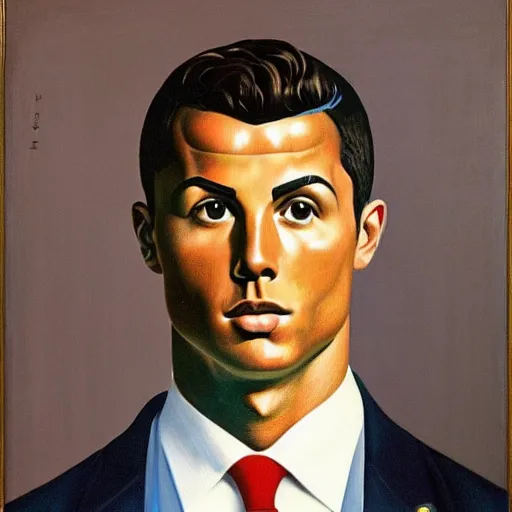 Image similar to portrait of cristiano ronaldo, painting by rene magritte, high detail, high resolution