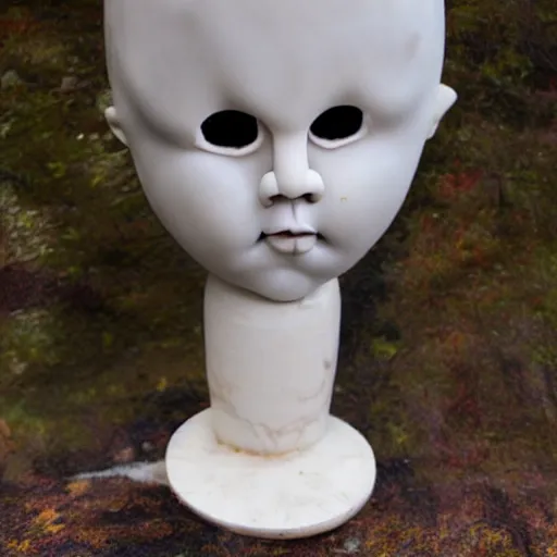 Prompt: doll head with spider legs, marble sculpture