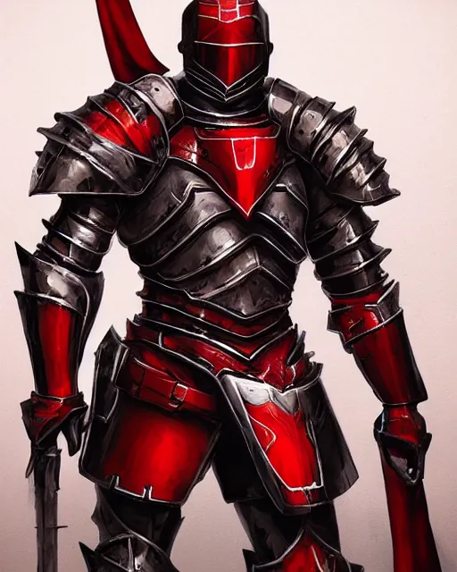 Prompt: knight armored in red, intricate, fantasy art, trending on artstation