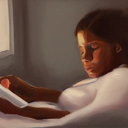 Prompt: laying in bed in the dark endlessly scrolling on your phone, painting, artist rendition