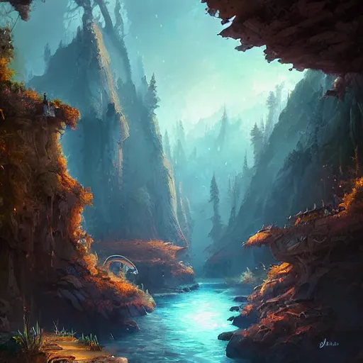 Prompt: a gorge made of crystal by jordan grimmer