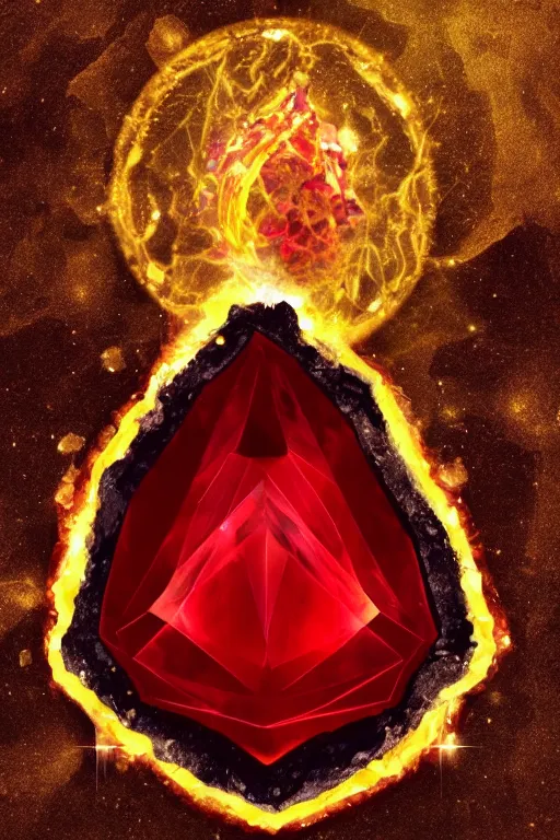 Prompt: A solid Rock. A single elemental Gemstone of fire, covered in organic shapes and glowing with power, Jewel, Sitting alone, Surrounded by darkness, Empty Background. Black Background. No Background. Seriously, no background. concept art, illustration, burning hot. Magic Stone. Ruby Stone. Gold Inlays. Crystal structure. Symmetrical. Spirals. Melting. Honey. Intricate. Zaha Hadid shapes. Hyper Real. 4K. Octane Render. Refraction. Caustics. Raytracing.