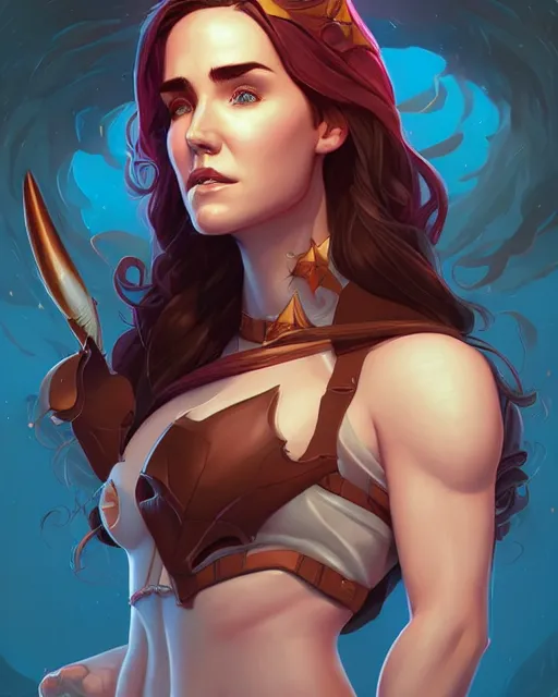 Prompt: portrait of Jennifer Connelly as Huntress, art by lois van baarle and loish and ross tran and rossdraws and sam yang and samdoesarts and artgerm, middle shot, digital art, highly detailed, intricate, sharp focus, Trending on Artstation HQ, deviantart, unreal engine 5, 4K UHD image