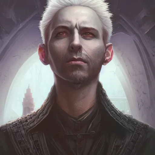 Image similar to highly detailed portrait from a gothic man with mohawk hair, stephen bliss, unreal engine, fantasy art by greg rutkowski, loish, rhads, ferdinand knab, makoto shinkai and lois van baarle, ilya kuvshinov, rossdraws, tom bagshaw, global illumination, radiant light, detailed and intricate environment