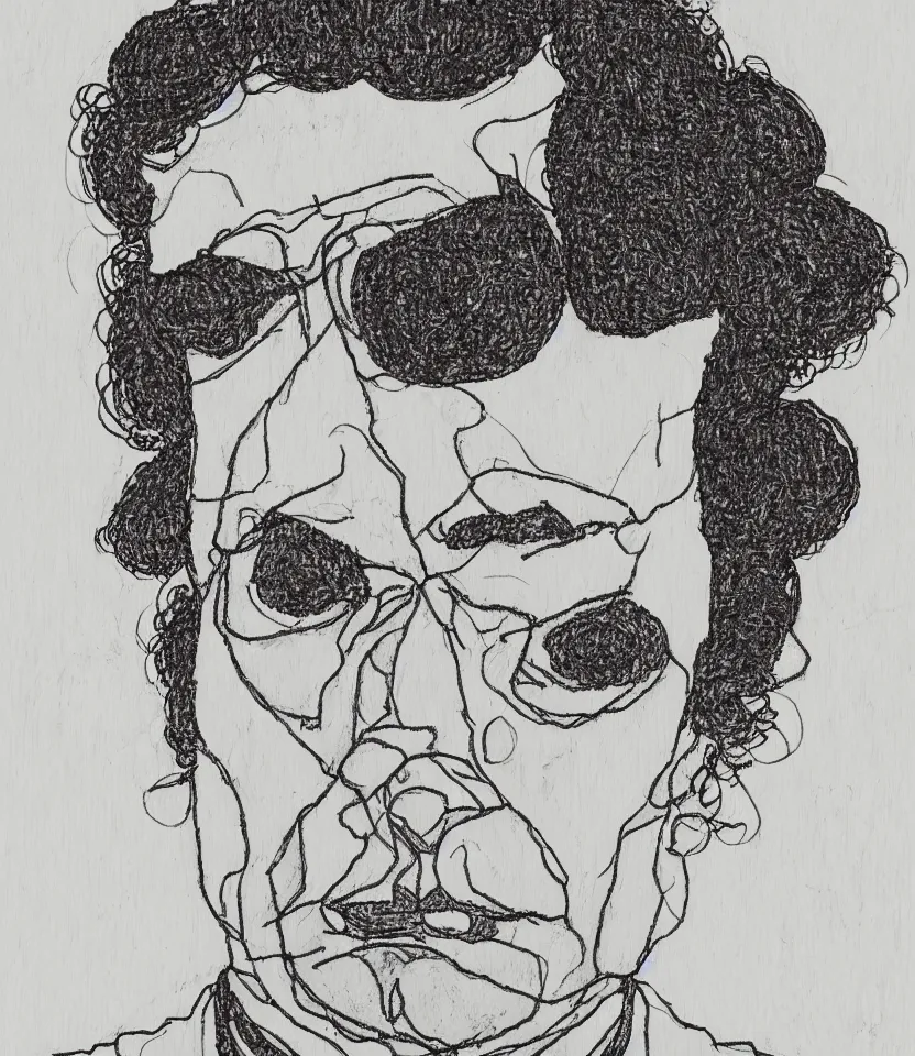 Prompt: minimalist line art portrait of german composer ludwig van beethoven, inspired by egon schiele. contour lines, freestyle twirls and curves, musicality