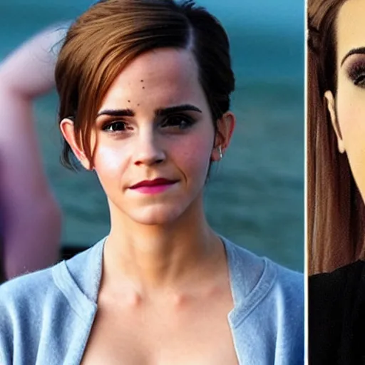 Image similar to Full-figure still of a Emma Watson/Kim Kardashian hybrid