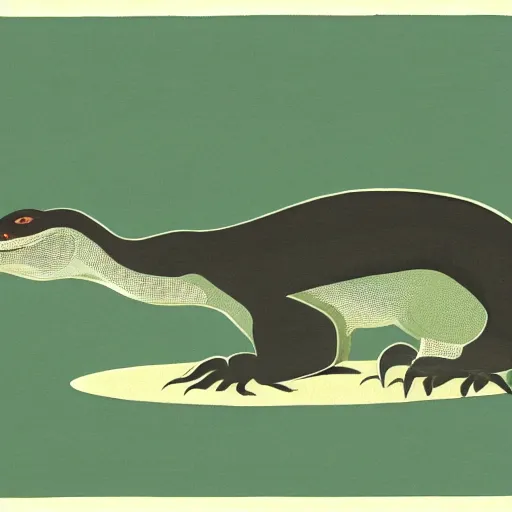 Image similar to 1950s minimalist illustration of a komodo dragon