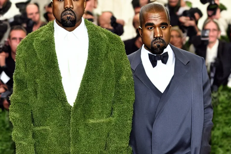 Prompt: kanye west wearing a suit made of grass