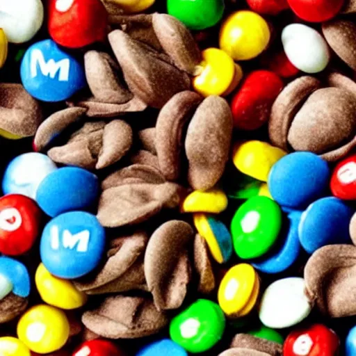 Image similar to eminem's face in a bowl of m & ms, high detail