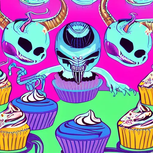 Prompt: Xenomorph and cupcakes by Lisa Frank n -4