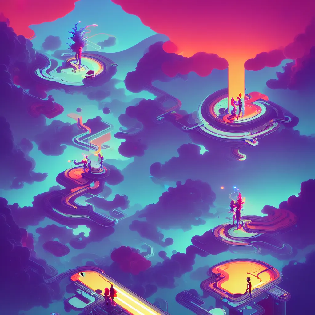 Image similar to a micro-service deployed to a datacenter, road, connector, defence, wall, cloud, security, cyber, attack vector, trending on Artstation, painting by Jules Julien, Leslie David and Lisa Frank and Peter Mohrbacher and Alena Aenami and Dave LaChapelle muted colors with minimalism