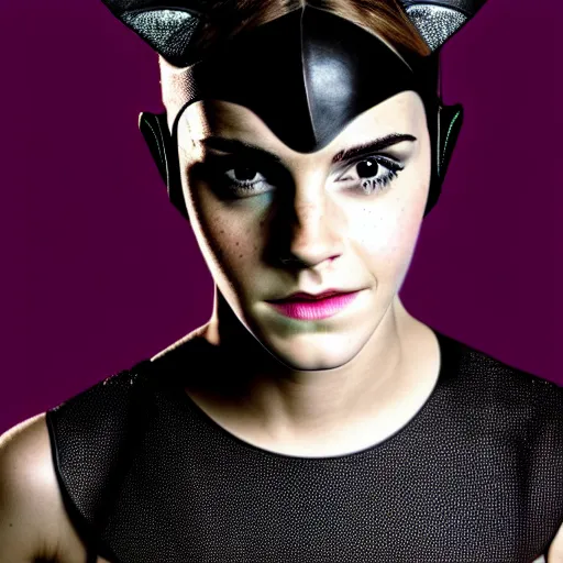 Prompt: A portrait of Emma Watson as Catwoman, studio lighting