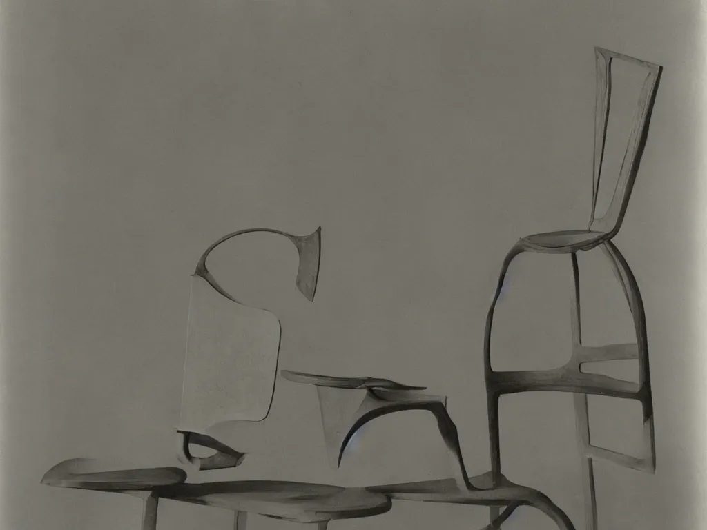 Prompt: luminescent gothic chair with ear. karl blossfeldt, morandi