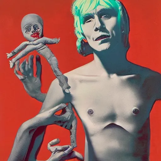 Prompt: Cosmically Terrified by Andy Warhol and Gerald Brom