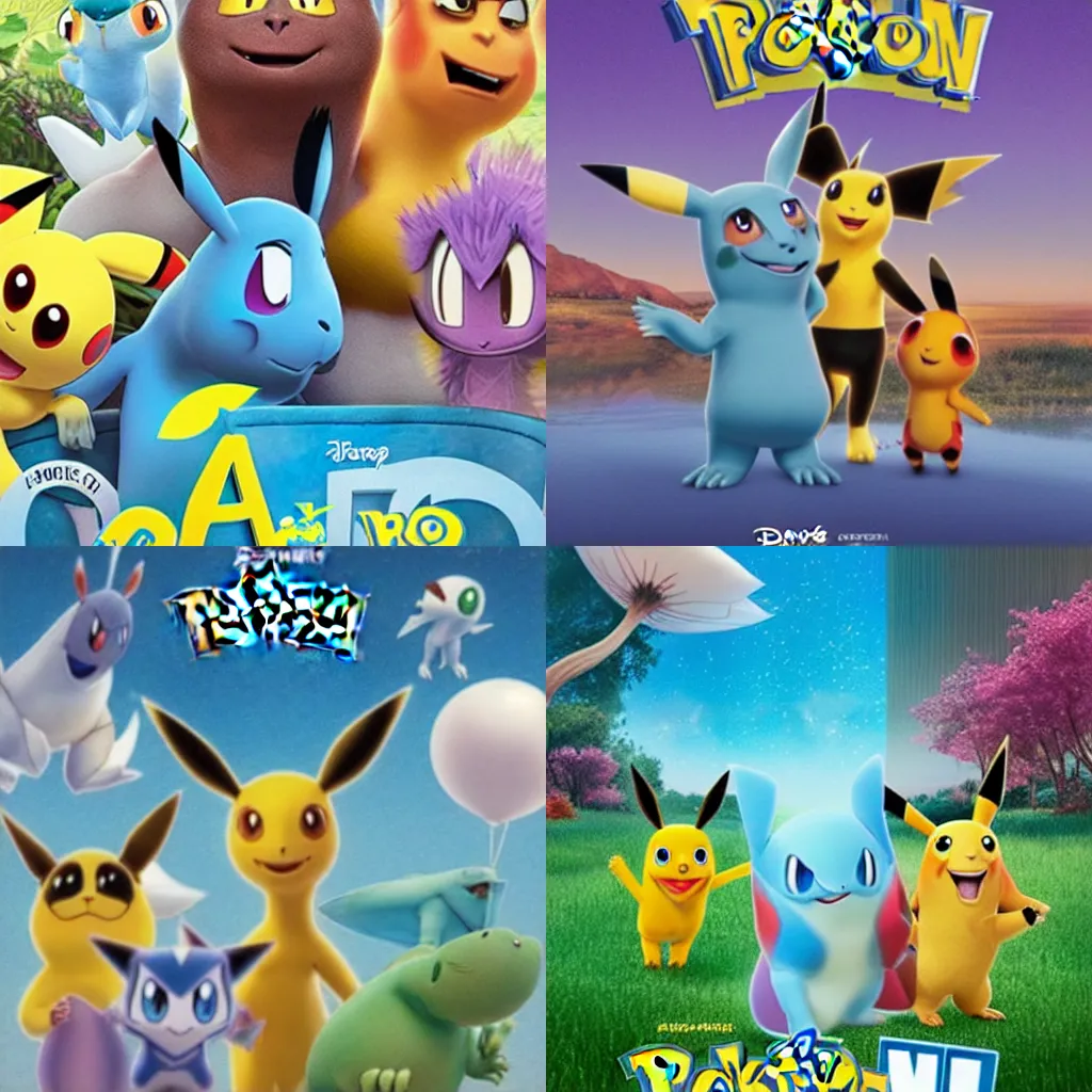 Prompt: a Pixar movie poster for a movie about Pokémon