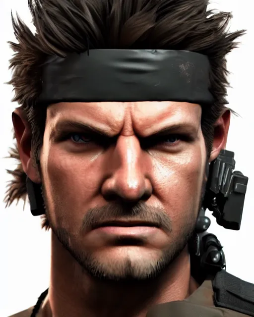 Image similar to solid snake bust portrait, cinematic lighting, backlit face, tired expression, close - up, black atmospheric background, 4 k ultra detailed photorealistic render, best of artstation hdr, official artwork hdr, redshift houdini