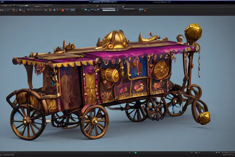 Image similar to 3d sculpt of a gypsy circus wagon, artstaton, League of Legends, digital illustration