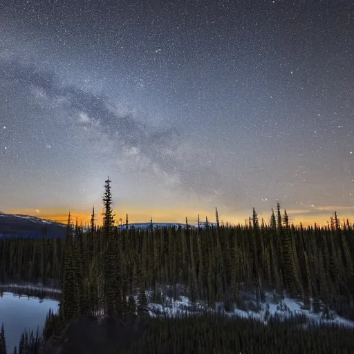 Image similar to a highly detailed photo of alberta wilderness at night, 4 k high - resolution photograph, ultra detail, hd photo