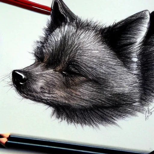 Prompt: drawing of tiny cute black wolf puppy sleeping trending on artstation