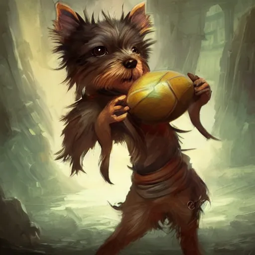 Prompt: yorkie playing street basketball, cute and adorable, pretty, beautiful, dnd character art portrait, matte fantasy painting, deviantart artstation, by jason felix by steve argyle by tyler jacobson by peter mohrbacher, cinema