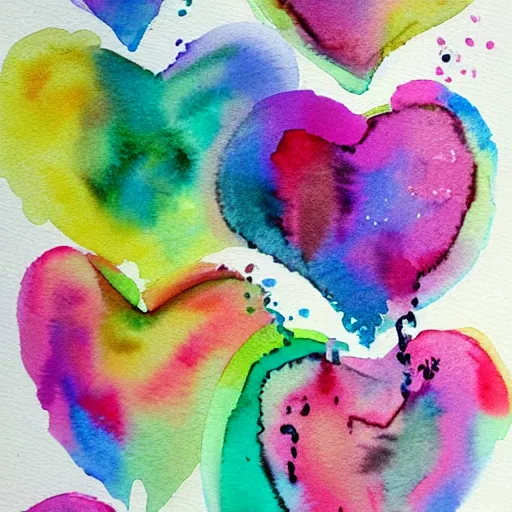 Prompt: hearts filled in with watercolor.colorful interior. dripping