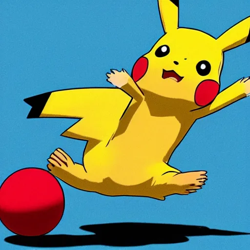 Image similar to pikachu kicking a big ball