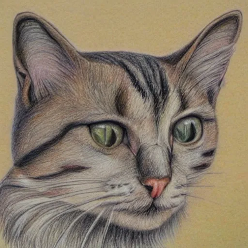 Image similar to cat, detailed colored pencil drawing