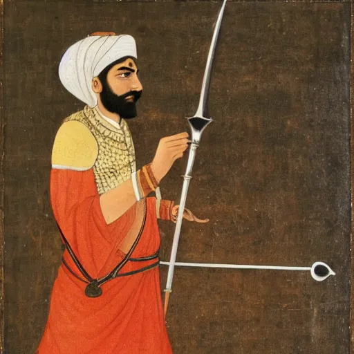 Prompt: a mughal sword merchant