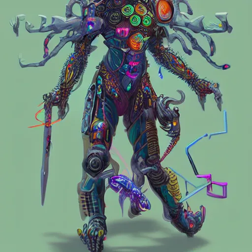 Image similar to biogenetic cyborg, d & d style, trending on artstation, colorful, intricate, art by kev chan