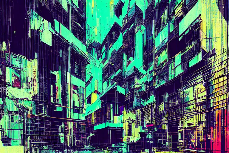 Image similar to architecture collage by atelier olschinsky, cyberpunk, (high contrast), ((oversaturated)), grafitti paint