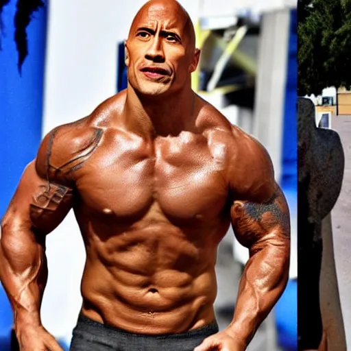 Prompt: Dwayne Johnson malnourished