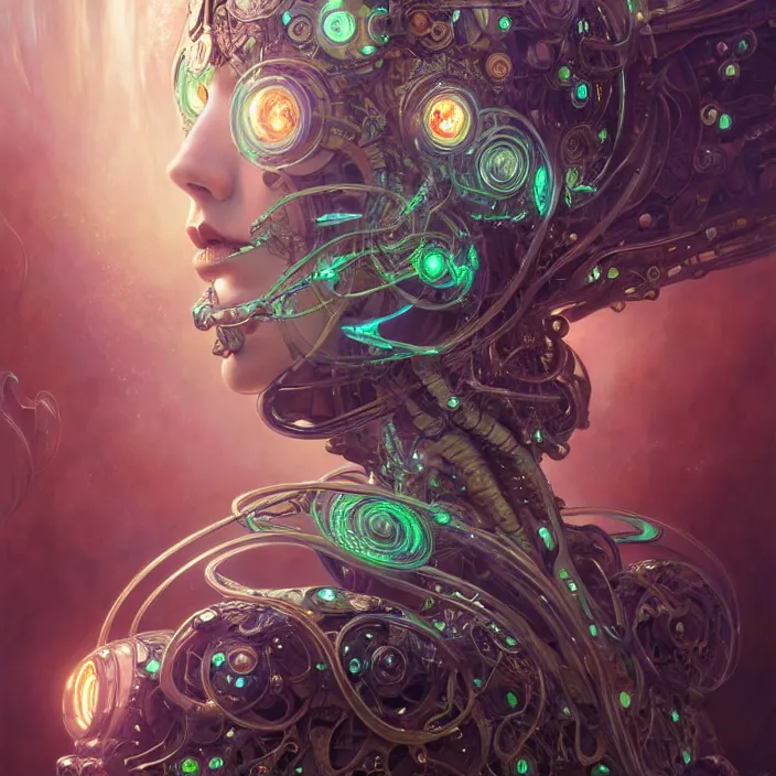 Image similar to organic cyborg, neon cuttle fish, diffuse lighting, fantasy, intricate, elegant, highly detailed, lifelike, photorealistic, digital painting, artstation, illustration, concept art, smooth, sharp focus, art by john collier and albert aublet and krenz cushart and artem demura and alphonse mucha