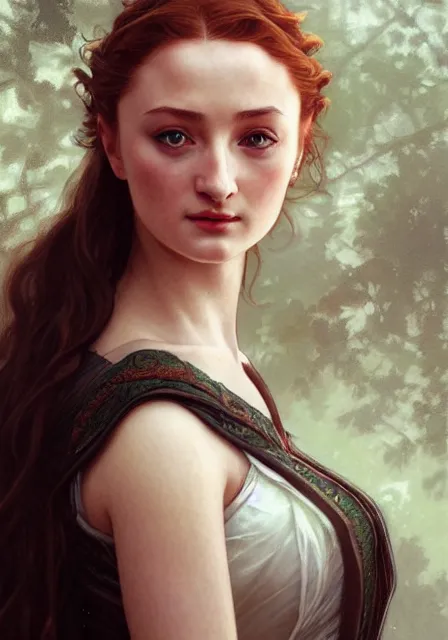 Image similar to little pretty girl sansa stark, intricate, elegant, highly detailed, digital painting, artstation, concept art, smooth, sharp focus, illustration, art by artgerm and greg rutkowski and alphonse mucha and william - adolphe bouguereau