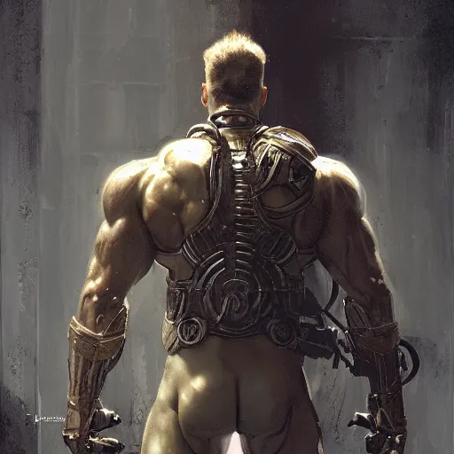 Prompt: handsome portrait of a spartan guy bodybuilder posing, radiant light, caustics, metal gear solid, ghost in the shell, by gaston bussiere, bayard wu, greg rutkowski, giger, maxim verehin