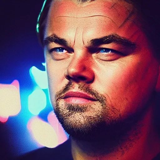 Image similar to “Leonardo DiCaprio, beautiful, Magic FX, red blue colors, lights, bokeh, highly detailed portrait, photorealistic, ultra detailed”