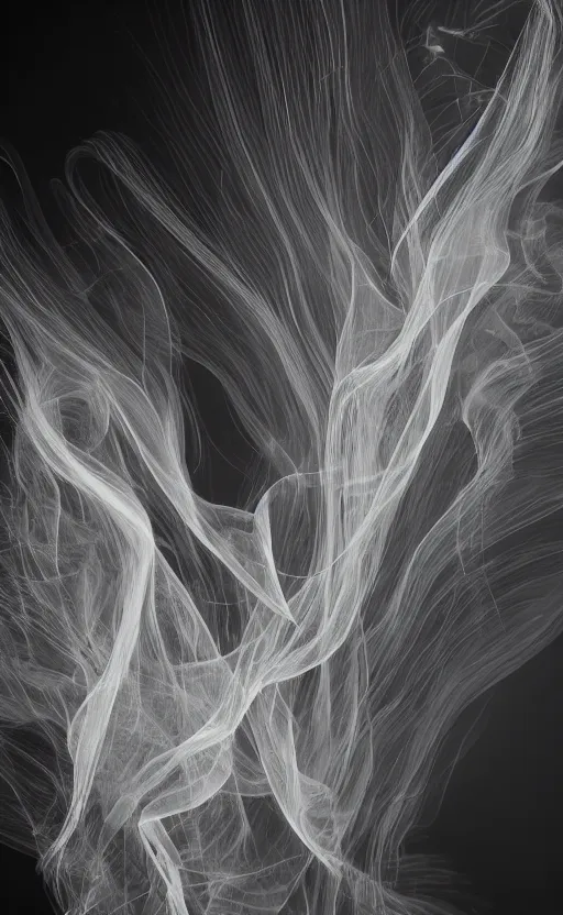 Prompt: elegant thin smoke on black background