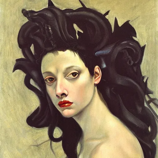 Prompt: Marjorie Taylor Greene painted as Medusa by Caravaggio