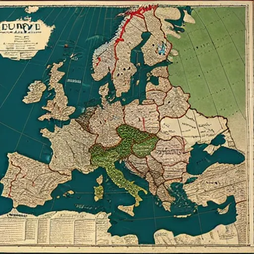 Image similar to a highly detailed map of europe. 19th century.