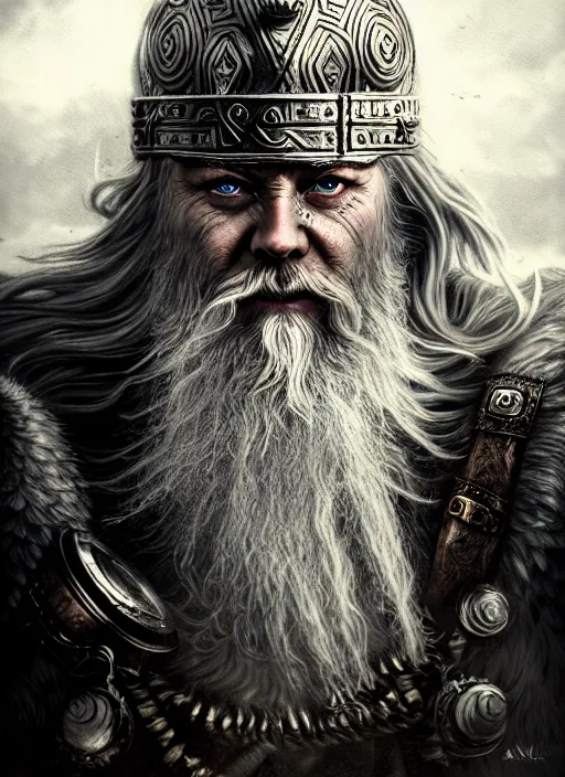 Image similar to odin, the allfather, illustration, high quality, details, intricate, atmosphere, highly detailed, matte painting, cinematic, deviantart, realistic, photorealistic, concept art